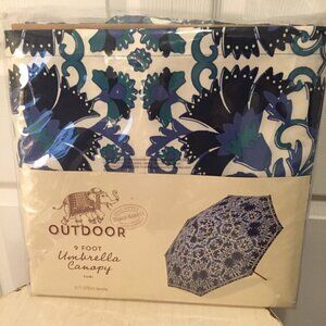 World Market Zuri Patterni 9 FT MARKET UMBRELLA Replacement Blue Floral NOS  9'